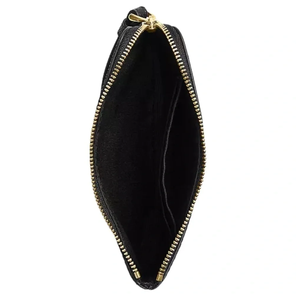 New Coach Corner Zip Wristlet Leather Wallet 58032 Authentic Gold Black